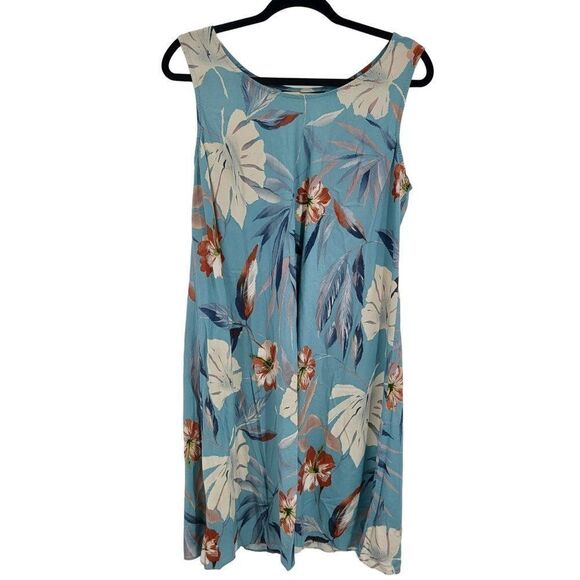 Vintage 80's Cooke Street Dress Hawaiian Sleeveless Shift Mini Palm Blue XL USA - Picture 8 of 13